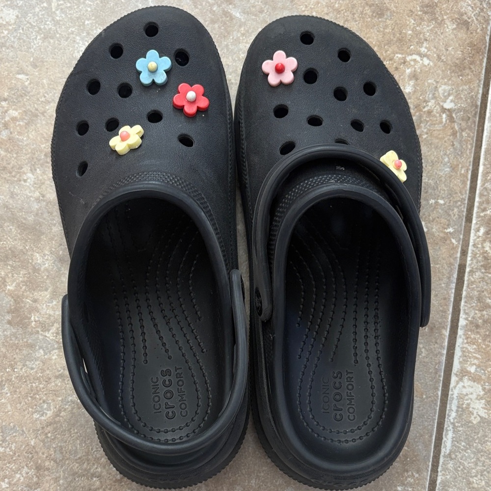 CROCS Kids Black Water Shoes with Colorful Charms